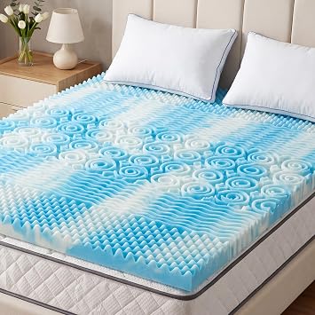DUMOS 2 Inch 5-Zone Memory Foam Mattress Topper Full, Cooling Gel Infused Pressure Relief Bed Topper for Back & Hip Pain, Soft Dorm RV Camping Mattress Pad, Blue