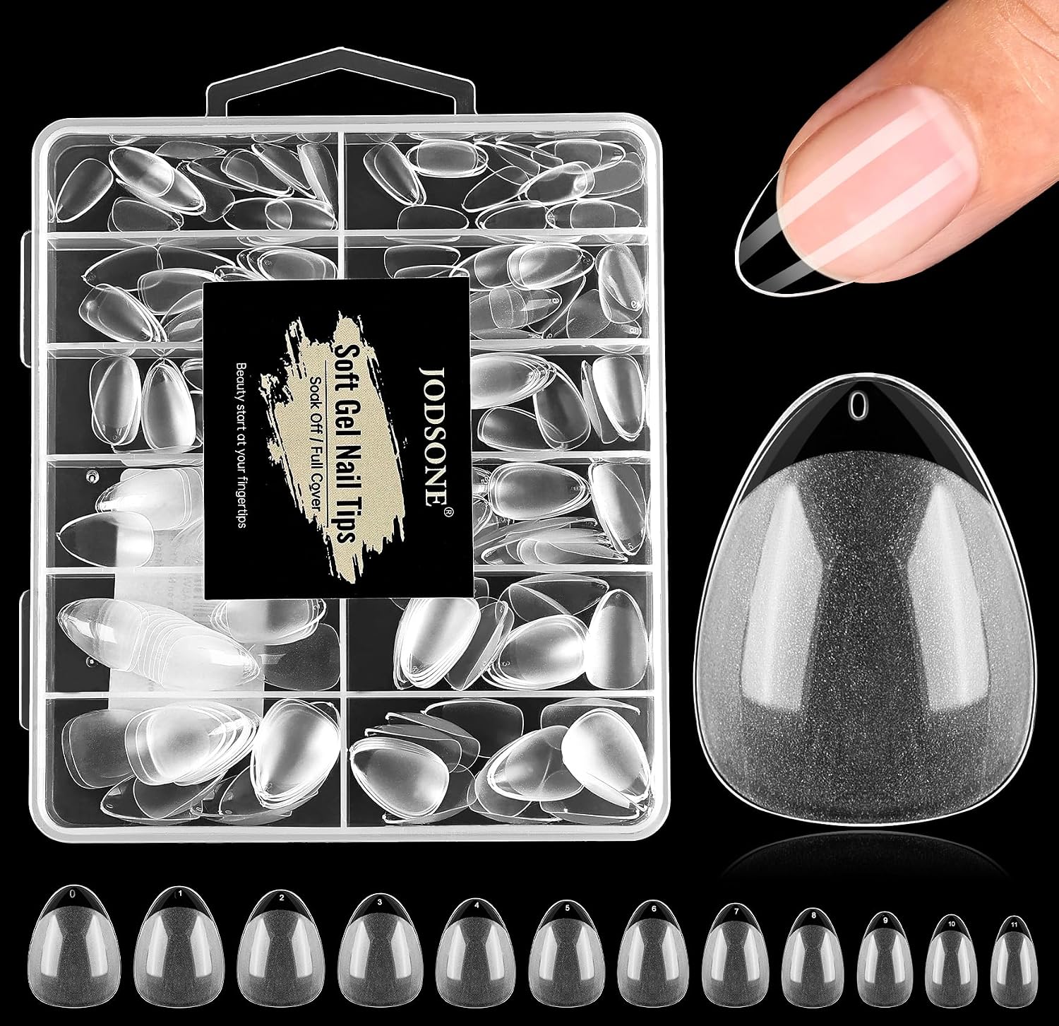 JODSONE Short Obese Almond Nail Tips 240Pcs Soft Nail Gel Tips 12 Sizes Half Matte Full Cover Clear Gelly Press on Flase Nail Tips for Extension Nail Manicure Home DIY