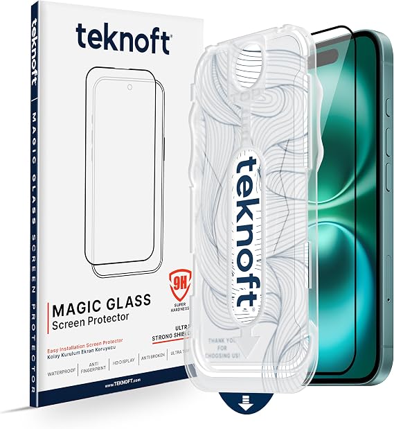 Teknoft iPhone 16 Plus için Kolay Kurulum Kitli Takılırken Camın Altında Kesinlikle Toz Bırakmayan Ekstra Güçlendirilmiş Tam Koruma Sağlayan Pürüzsüz Lazer Kesim Premium Ekran Koruyucu Kırılmaz Cam