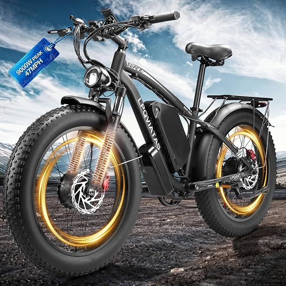 9000W Peak AWD-Ebike-Dual-Motor-Electric-Bike, 58V Peak 34Ah 45-48MPH 100Mi | Hunting-Ebike Long Range Dirtbike, 24"*4.0" Fat-Tire-Electric-Bicycle Mountain Bike for Snow Sand Commuter Adults Men