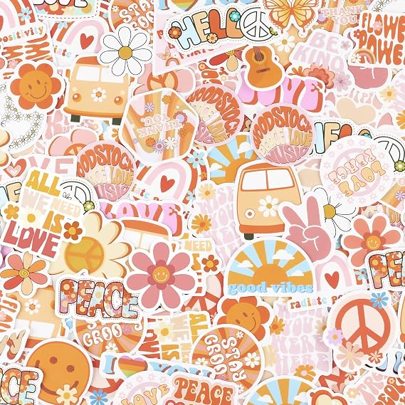 Tudomro 200 Pcs Hippie Groovy Stickers Groovy Party Favors for Water Bottle