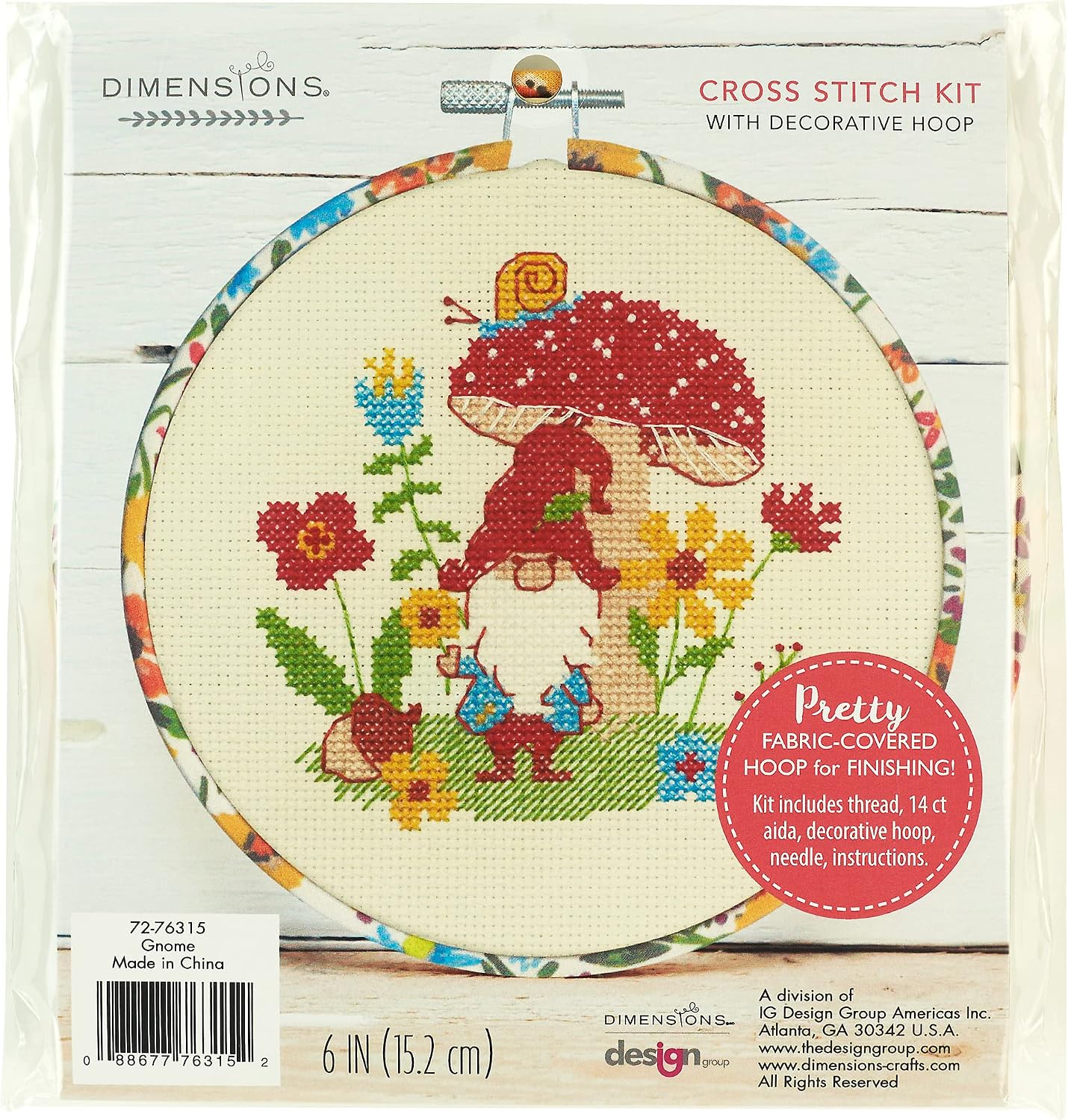 Dimensions 72-76315 Colorful Gnome Counted Cross Stitch Kit for Beginners, 6 D, Multicolor, 5pcs