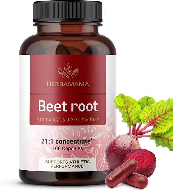 HERBAMAMA Beet Root Capsules - Circulation & Energy Support | 1300 mg 21:1 Beet Root Extract per Serving with Black Pepper Non-GMO Vegan Pure Formula 50-Day Supply