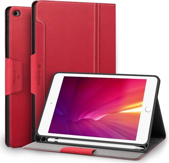 Antbox Case for iPad mini 5th Generation 7.9 inch/iPad mini 4, Red | Built-in Pencil Holder, PU Leather, Auto Sleep/Wake, Stand Function