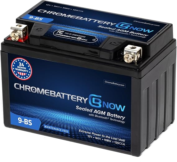 CHROMEBATTERY NOW YTX9-BS 12V 120 CCA AGM Maintenance-Free 8Ah Battery for ATV, Motorcycle, Scooter, Jet Ski T3 Nut & Bolt Terminal Fits Yamaha Raptor 350, Honda CRF450, Polaris Trail Blazer