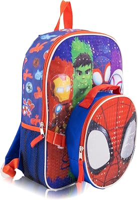 Marvel Spidey and His Amazing Friends Backpack With Lunch Box for Kids | Insulated Lunch Bag Lunch Box for Boys, Girls, Toddlers | 14 Backpack for School and Reusable Lunchbox