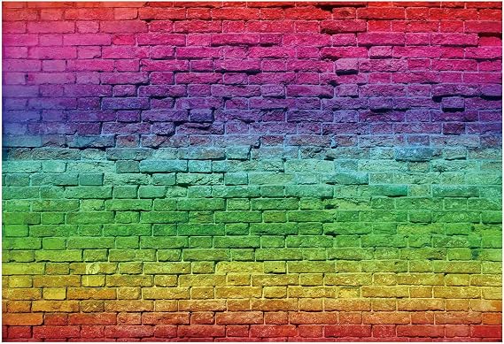 Funnytree Colorful Brick Wall Backdrop LGBT Rainbow Pride Month Graffiti Photography Background Love Birthday Hip Hop Wedding Painting Art Party Banner Decoration Supplies Photobooth Prop 7x5FT