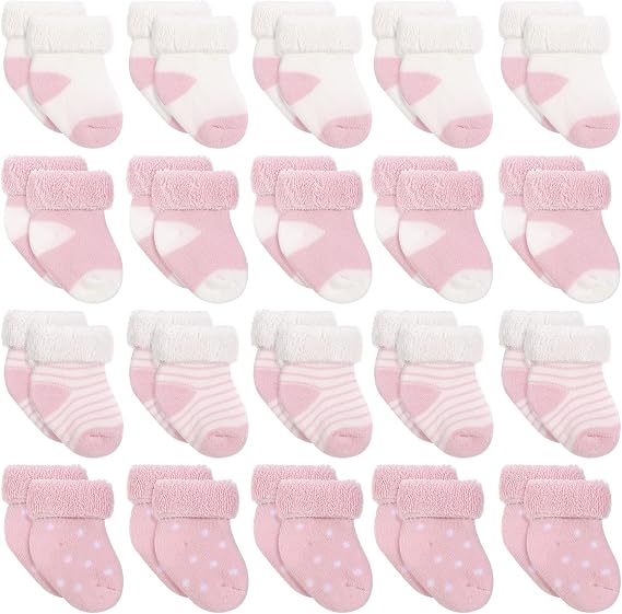 Janmercy 20 Pairs Preemie Socks Premature Newborn Baby Terry Bootie Warm Socks for Infant Preemie Baby