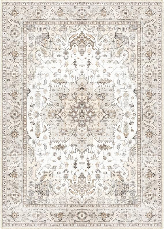 Area Rug 5x7, Machine Washable Rugs for Bedroom, Large Non Slip Persian Rug for Bedroom Living Room Kitchen Entryway Bathroom Office Carpet Brown...