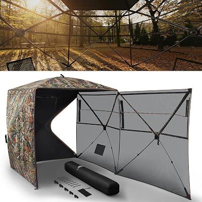 Rhino Valley Hunting Blind 270360 See Through, Pop Up Hunting Tent with Double Opening, 234 Person Portable Resilient Ground Blinds with Silent Magnetic Door & Sliding Windows