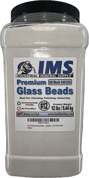 #12 Premium Glass Beads - Extra Fine - 12 lbs/5.44 kg - Blasting Media - 140-230 US Mesh