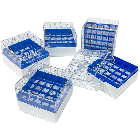 5 PCS Polycarbonate CryoBox Vial Rack, Freezer Storage, 5 x 5 Array, 25 Place Fit for 2ml Cryostorage Freezing Box (Blue)