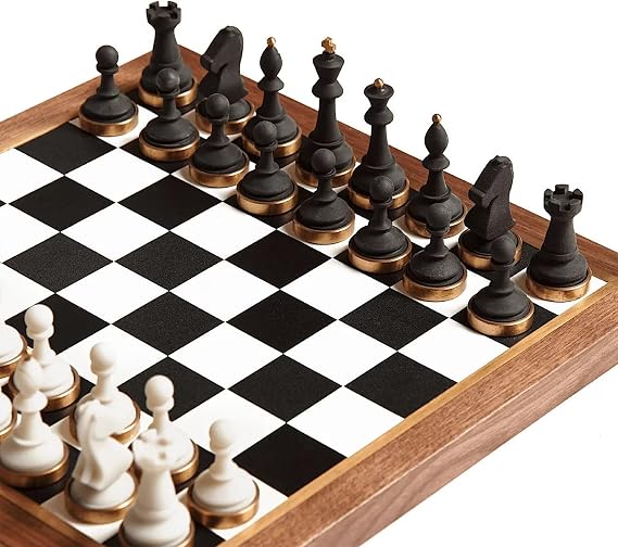 Luxury & Decorative Wooden Chess Set, Walnut Leather Chess Board with Weighted Chess Pieces, Unique Deluxe Wooden Chess Gifts for Board Game Lovers, Handmade Chess Set with Storage