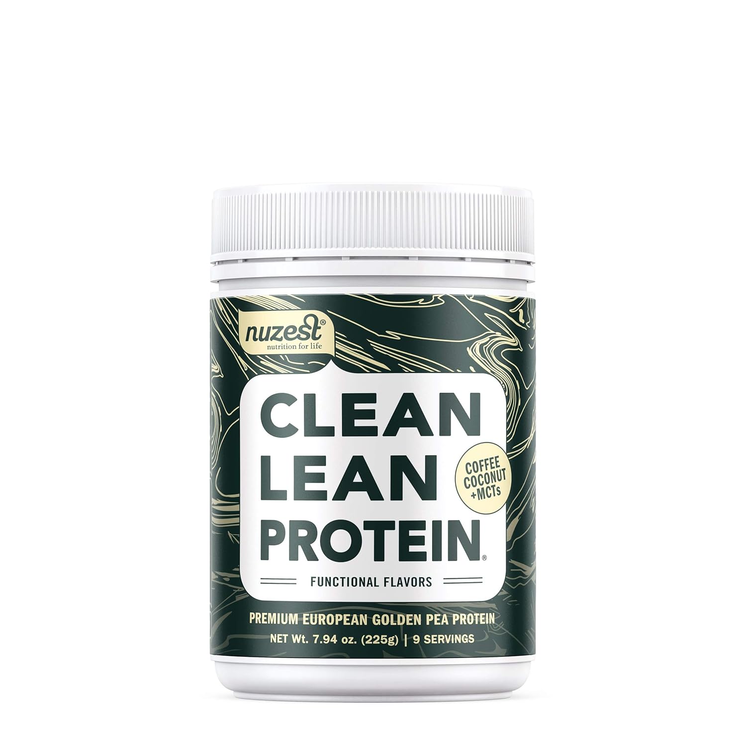 Nuzest Clean Lean Protein Functionals - Premium Vegan Protein Powder, European Golden Pea Protein, Dairy Free, Gluten Free, GMO Free, Naturally Sweetened, Coffee Coconut & MCTs, 9 Servings, 7.9 Ounce