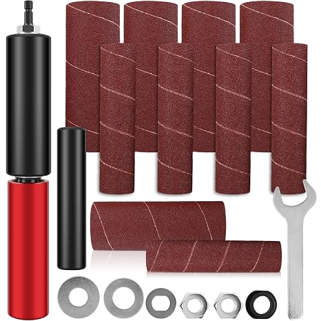 Drum Sander Set Portable Rubber Sanding Drum Hand-Held Spindle Sanding Drum with 120 Grit Sandpaper Drum Sanding Sleeves Power Drill Driven Drum Sander for Wood Metal Plastic