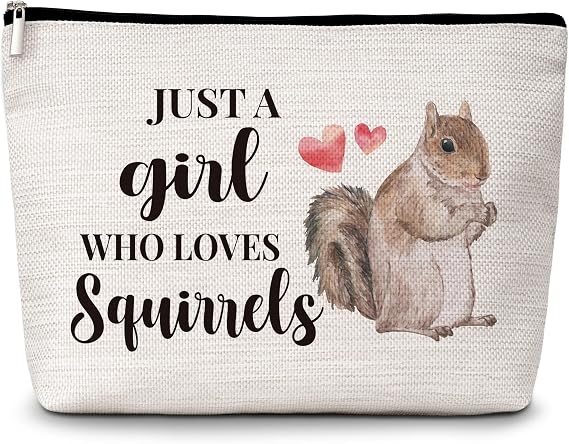 Squirrel Cosmetic Bag, Just A Girl Who Loves Squirrels Travel Makeup Bag, Squirrel Lover Gifts, Animal Lover Gifts, Inspirational Birthday Gifts for Teen Girls Women Sisters Friends -22