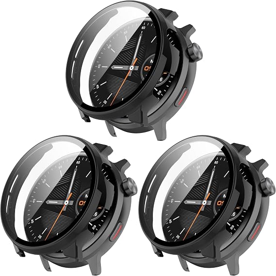 FitTurn Compatible with Mibro watch lite 2 Screen Protector Cases Replacement PC Slim Case Cover 3D Full Coverage Tempered Glass Screen Protector for Mibro watch lite 2 Watch (Black*3)