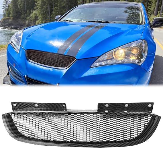 FREEMOTOR802 Upper Grille Fits 2010-2012 Hyundai Genesis Coupe, Carbon Fiber Print