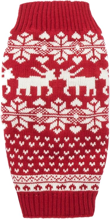 Lanyarco Red Christmas Dog Cat Sweater, Reindeer Holiday Festive Sweater for Puppy Small Dogs Cats, X-Small (XS) Size