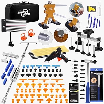 Super PDR Paintless Dent Repair Kit, Dent Puller Kit, Car Dent Removal Tools with Dent Lifter, Bridge Puller, Slide Hammer 2 in 1 T-Type Slide Hammer for Repair Door Ding, Creases and Hail Damage