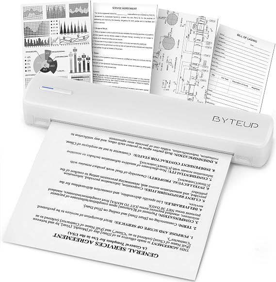 A4 Thermal Printer Portable, Inkless Mobile Printer with Bluetooth & USB, 203 DPI Full Page Printer for iOS/Android/PC/Mac, Supports A4/Letter/Legal Paper for Documents, Travel & Office