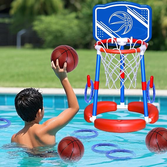 AuroTops Pool Basketball Hoop Poolside with Backboard & Ring Toss Pool Game