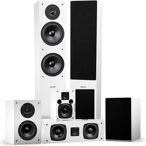 Fluance Elite High Definition Surround Sound Home Theater 7.0 Channel Speaker System Including Three-Way Floorstanding Towers, Center Channel, Surround and Rear Surround Speakers - White (SX70WHR)