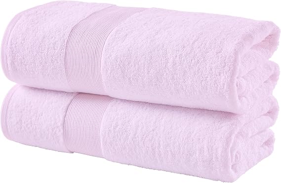 Fabstyles 2-Pack Bath Sheets 100% Cotton, Blush Pink, 35" x 70" Each Soft & Absorbent Oversized Towels, Quick-Dry, Machine Washable, Plush 2-Piece Set for Bath, Spa, or Pool