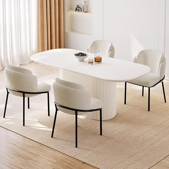 70" White Dining Table Set for 4 with Chairs, Oval Kitchen Set