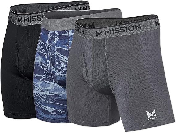 MISSION Mesh Boxer Briefs 6 Mens Underwear - Performance Heat Release - 3 Pack