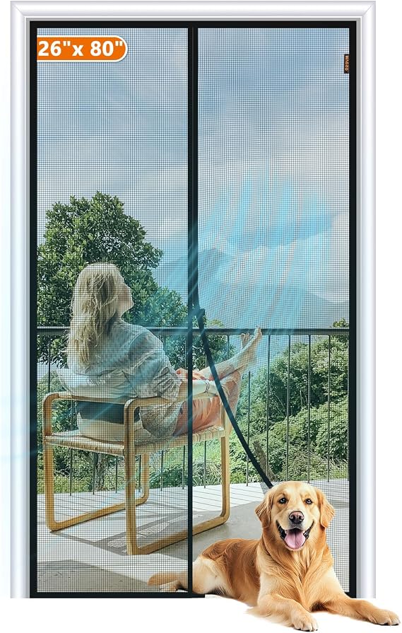 MAGZO Magnetic Screen Door Fits Door Size 26"x80", Hands-Free Mesh Gray | 28"x81"Door Screen Magnetic Closure & Windproof Fastener, Pet Friendly Interior Door Mesh Screen With Magnet