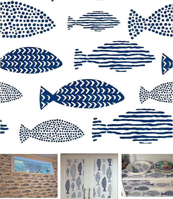 GLOW4U Ocean Theme Shelf Liner Contact Paper Japanese Style Beachy Peel and Stick Wallpaper for Walls Kitchen Cabinets Dresser Drawer Batroom Bedroom Furniture Arts Carfts Decal 17.7X117 Inches