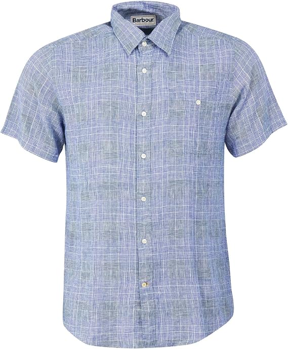Barbour Mens Drydock Tailored Fit Linen Blend Shirt Small Blue
