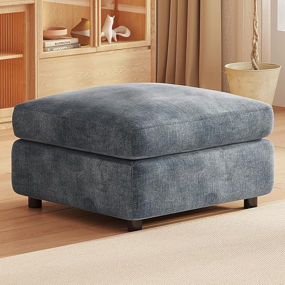 Storage Ottoman Footstool, Upholstered Fabric Footrest with Lift-Up Lid, Padded Pouffe Stool for Living Room Bedroom, Modern Square Ottoman with Hidden Storage (Ottoman)