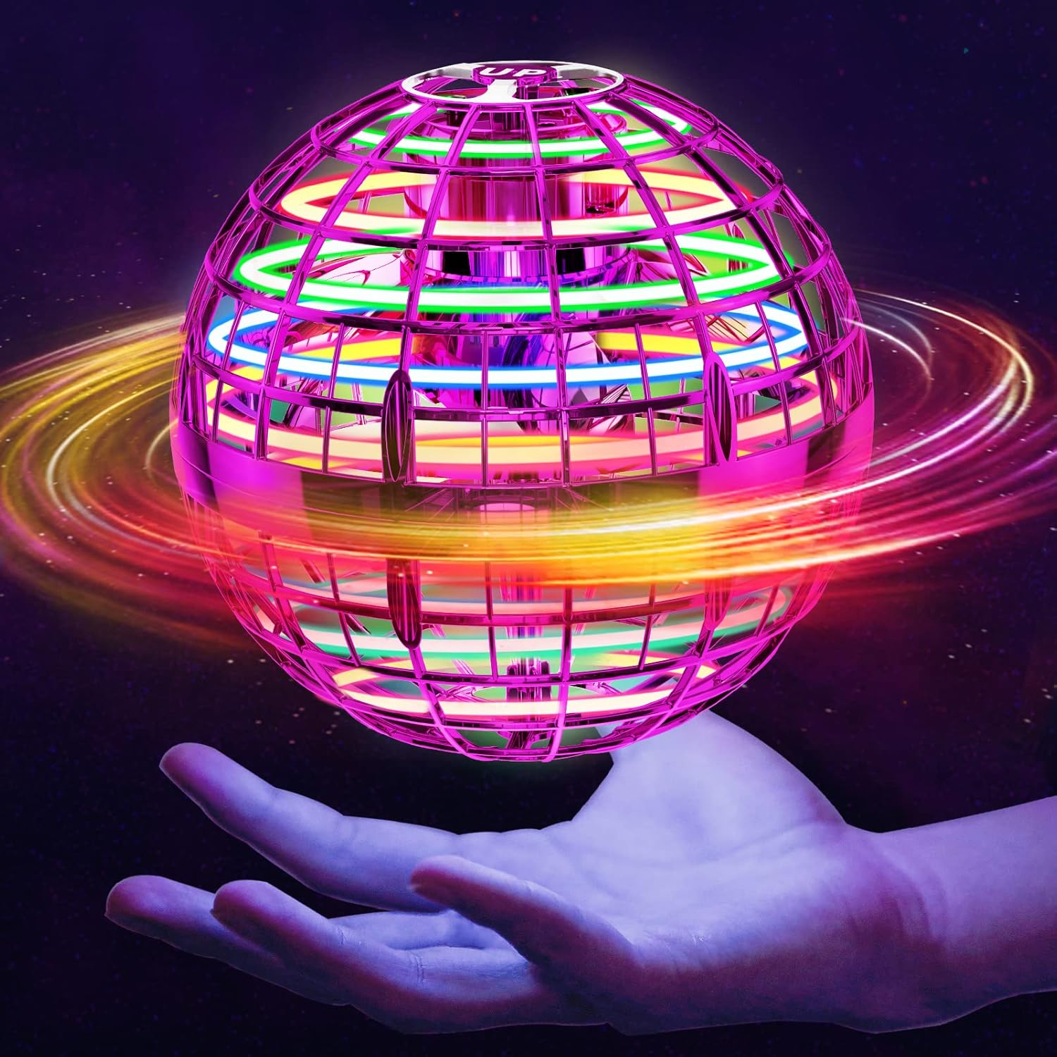 Flying Orb Ball Pink, 2024 Upgraded with Dazzling Lights, Magic Hover Spinner, Boomerang Drone, Floating Cosmic Globe, Kids Outdoor Toys for 6 7 8 9 10 Year Old Boys Girls