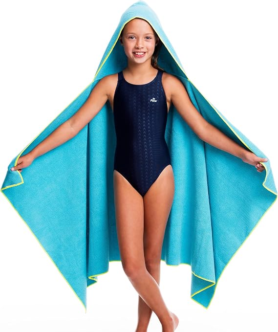 Flow Quick Dry Swim Towel with Hood - Microfiber Hooded Towel for Competitive Swimming and Other Water Sports (Blue)