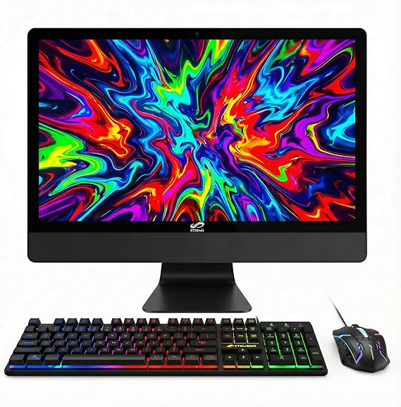 STGSivir All in One Desktop Computer, 23.6" FHD Display, Core i5 up to 3.7GHz, 16G, 512G SSD, WiFi, BT 5.0, RGB Keyboard & Mouse, Webcam, Windows 11 Home