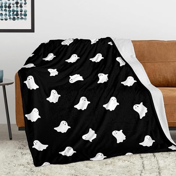JOOCAR Halloween Ghost Throw Blanket Cute Ghost Blanket for Picnic Camping Travel Lightweight Fuzzy Cozy Throw Blankets for Living Room Sofa Couch 60" x 80"
