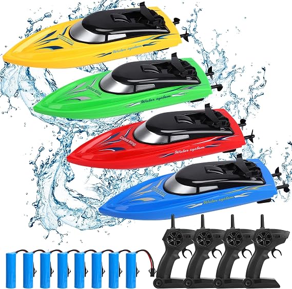 Lumiparty 4PACK RC Boat,Remote Control Boats for Kids and Adults,10km/H 2.4G High Speed Remote Control Boat, Fast RC Boats for Pools and Lakes with 8 Rechargeable Battery.