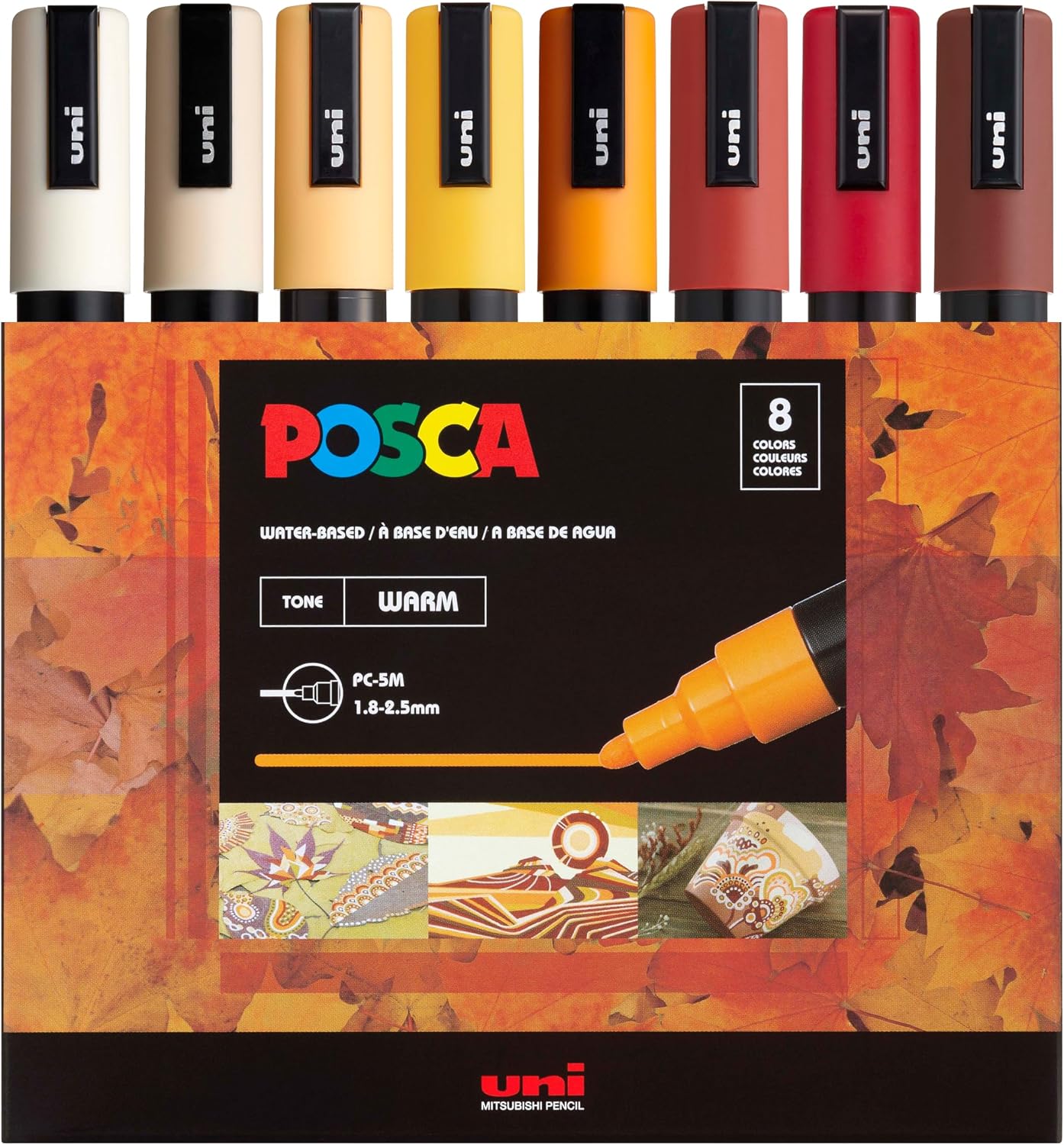 Posca Marker Set of 8 Medium Tip Warm Tone 5M Paint Markers - Coloring Markers