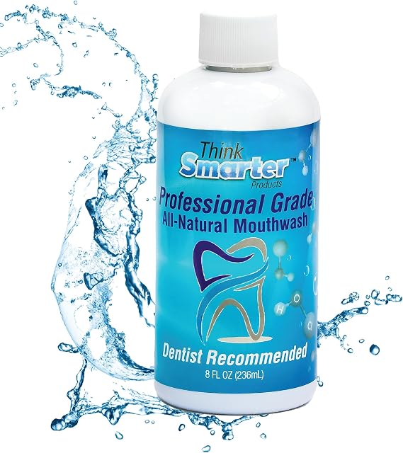 Think Smarter Products Professional Grade Mouthwash Alcohol Free, Oral Care Bad Breath Treatment, Hypochlorous Acid (HOCL) 80 ppm - Dentist Recommended for Plaque Removal & Gingivitis Prevention, 8 Oz