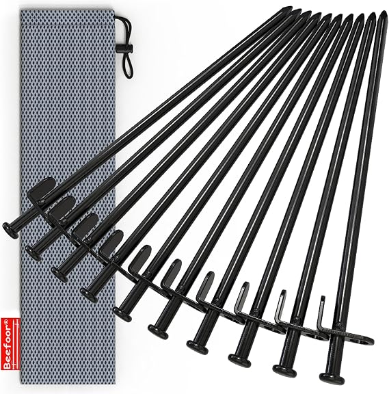 Tent Stakes, Heavy Duty Camping Stakes 12-Inch Forged Steel Tent Pegs Unbreakable and Inflexible Available in Rocky Place Dessert Snowfield and Grassland(10-Pack)