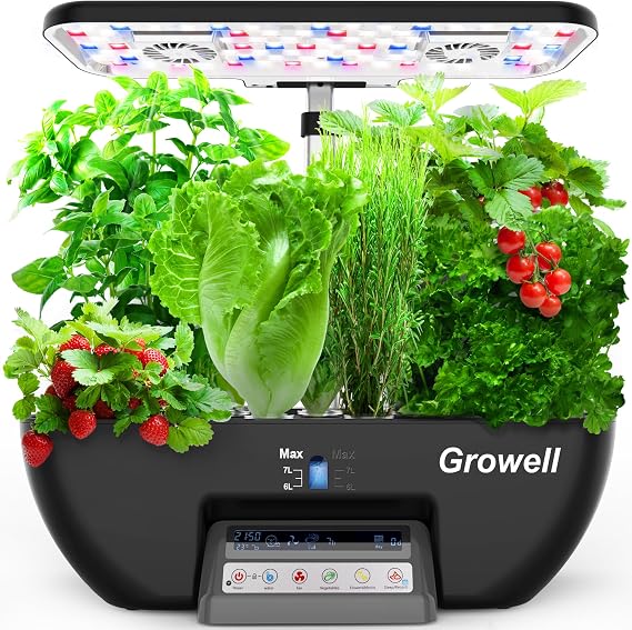 Hydroponics 17 Capsules Herb Garden Grow System Kit with 102 28W Full Spectrum Grow Lights and 2 Fans, Indoor Garden with Water Pump, Water Tank
