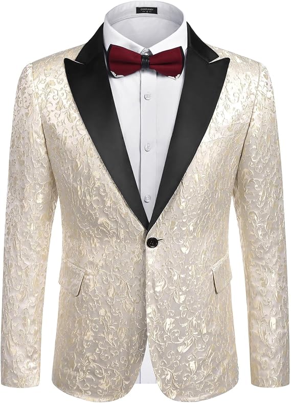 COOFANDY Mens Floral Tuxedo One Button Luxury Shiny Blazer Dinner Party Prom Wedding Suit Jacket
