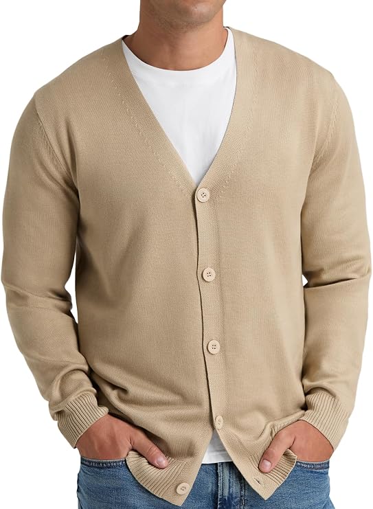 NITAGUT Mens Cardigan Sweater Vintage Striped V-Neck Long Sleeve Sweaters