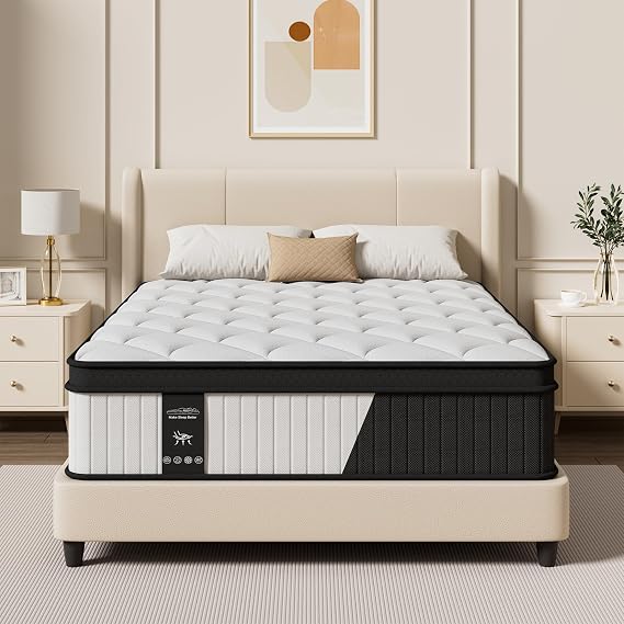 Mattress Queen Size, 12 Inch Hybrid Queen Mattress in a Box, Medium Firm | Queen Size Mattress with Cooling Gel Memory Foam & Pocket Springs, Pressure Relief, Motion Isolation, Edge Support,Pillow Top