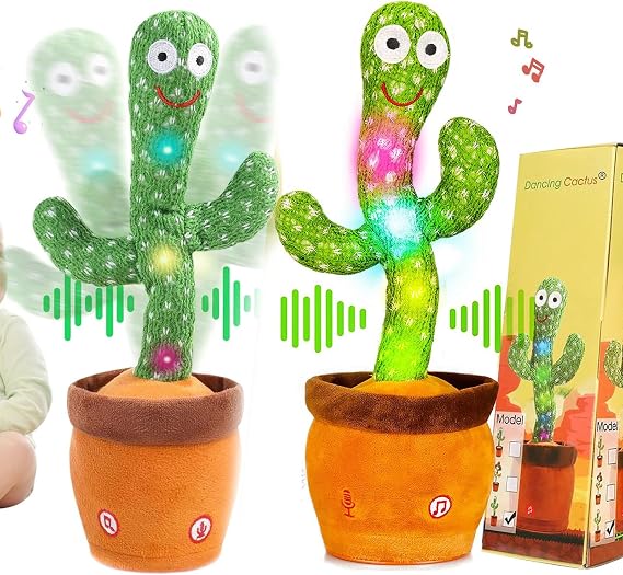 Dancing Talking Cactus Baby Toy, Singing Mimicking Repeating Cactus Toy Repeats What You Say, Tummy Time Toys LED Interactive Toddler Infant for Boys Girls, 15S Record Your Sound 1 Year Old Girl Gifts