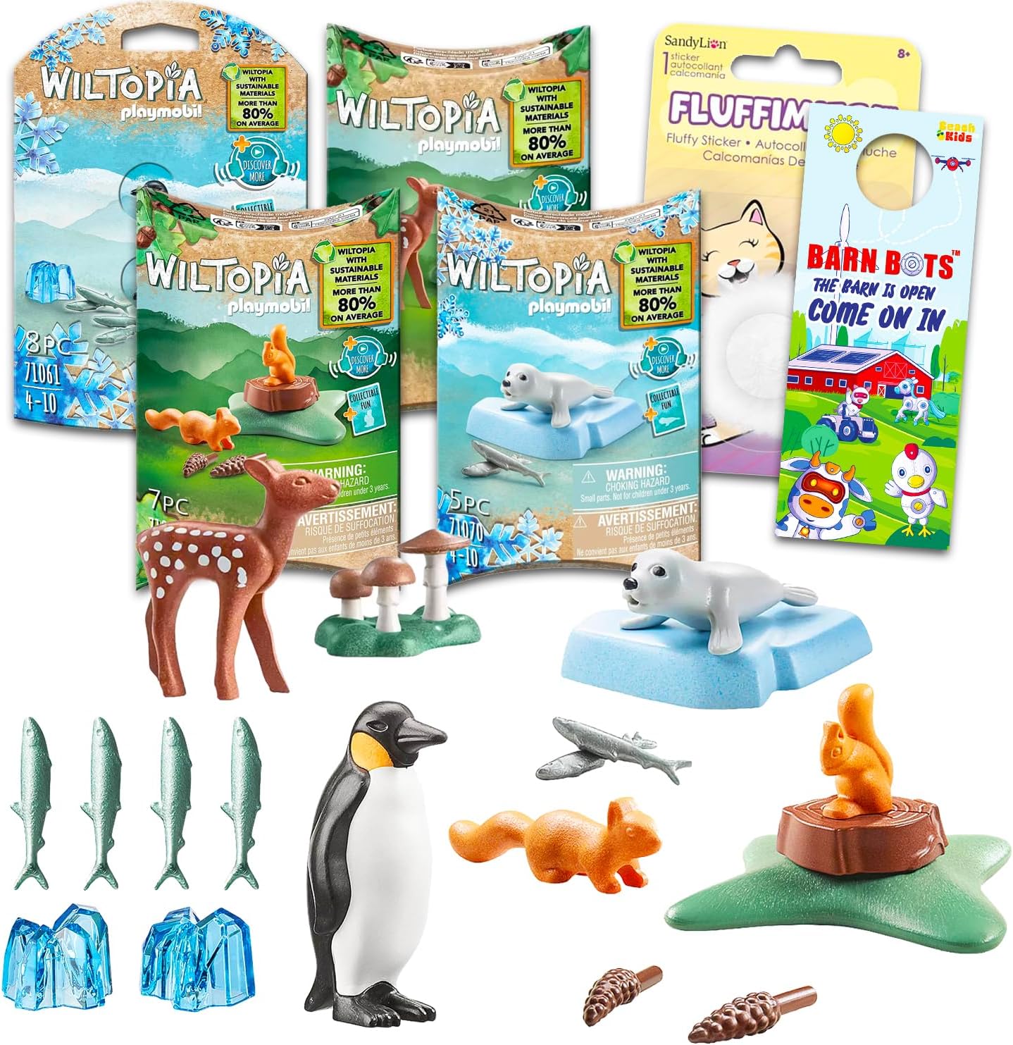 Playmobil Animal Figures for Pretend Play for Kids - Bundle with Emperor Penguin, Seal, and More Toy Figurines, Stickers, More | Animals Sets for Girls, Boys
