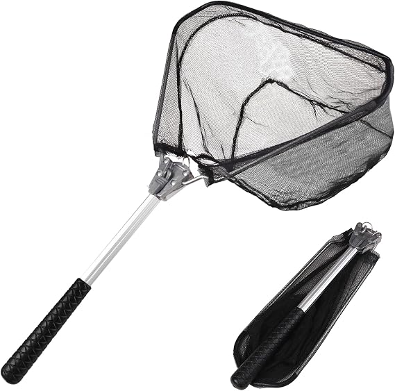 Yeahmart Fishing Landing Net with Telescopic Aluminum Handle Pole, Collapsible Nylon Mesh Minnow Fish Net for Saltwater & Freshwater, Portable Fishing Gear for Kids, Men, Women, Extends 21-75 Inches