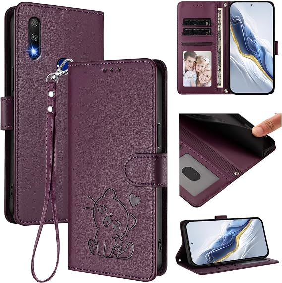 Case for Huawei Y9 Prime 2019/Honor 9X/P Smart Z Wallet Case, Premium PU Cute Cat Leather Flip Wallet RFID Blocking with Wrist Strap Flip Cover Credit Card Holder, Compatible with Honor 9X (D)